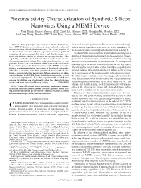 Piezoresistivity Characterization of Synthetic Silicon Nanowires Using