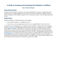 A Guide to Creating and Formatting User Modules in Theword By