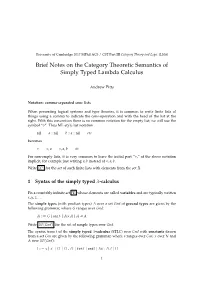 Brief Notes on the Category Theoretic Semantics of Simply Typed Lambda Calculus