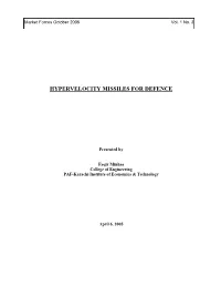 Hypervelocity Missiles for Defence