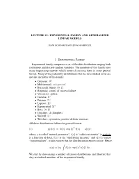 Lecture 11: Exponential Family and Generalized Linear Models