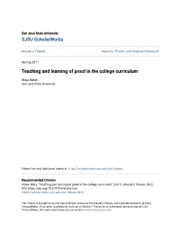 Teaching and Learning of Proof in the College Curriculum