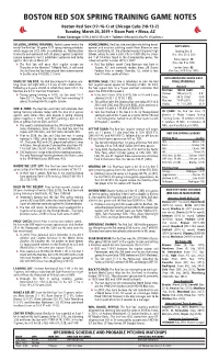 Boston Red Sox Spring Training Game Notes