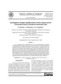 Investigation of Water Quality Index of River Noyyal and Its Connected Ponds Coimbatore Tamilnadu India