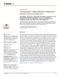 Losing a Jewel—Rapid Declines in Myanmar's Intact Forests from 2002-2014