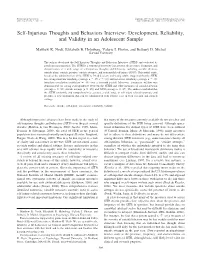 Self-Injurious Thoughts and Behaviors Interview: Development, Reliability, and Validity in an Adolescent Sample