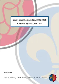 York's Local Heritage List: a Review, 2005-2019