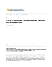 A Survey of Selected Piano Concerti for Elementary, Intermediate, and Early-Advanced Levels