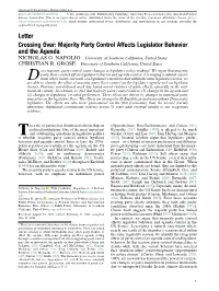 Majority Party Control Affects Legislator Behavior and the Agenda NICHOLAS G