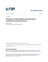 Using Nvivo to Analyze Qualitative Classroom Data on Constructivist Learning Environments