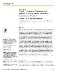 English Pig Farmers' Knowledge and Behaviour OPEN ACCESS Towards ASF in Terms of Clinical Suspicion and Reporting