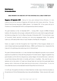 Media Statement for Immediate Release ORBA PRESENTS THE