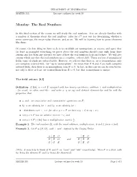 Monday: the Real Numbers