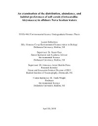 An Examination of the Distribution, Abundance, and Habitat Preferences of Soft Corals (Octocorallia: Alcyonacea) in Offshore Nova Scotian Waters