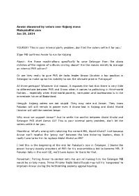 Anwar Skewered by Voters Over Kajang Move Malaysiakini.Com Jan 29, 2014