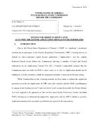 Curium U.S. LLC Motion for Order to Show Cause As to Why the License Application Should Not Be Terminated