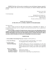 NOTICE: This Notice of Convocation Is a Translation of a Part of The