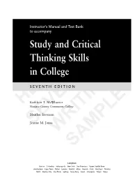 Study and Critical Thinking Skills in College