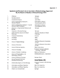 Updated and Revised List of Journals in Biotechnology Approved by the Board of Studies in Biotechnology 2016