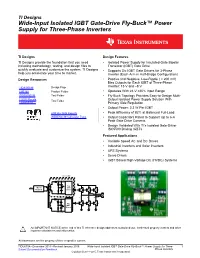 Wide-Input Isolated IGBT Gate-Drive Fly-Buck™ Power Supply for Three-Phase Inverters