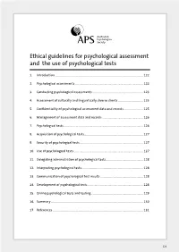 Ethical Guidelines for Psychological Assessment and the Use Of