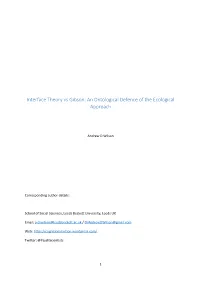 Interface Theory Vs Gibson: an Ontological Defence of the Ecological Approach