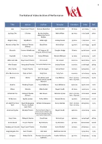 The National Video Archive of Performance