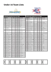 Under 16 Team Lists