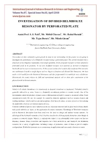 Investigation of Divided Helmholtz Resonator by Perforated Plate