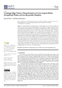 Leading-Edge Vortex Characteristics of Low-Aspect-Ratio Sweptback Plates at Low Reynolds Number