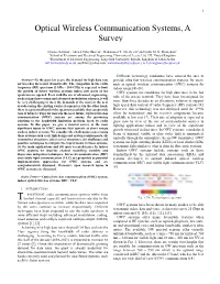 Optical Wireless Communication Systems, a Survey