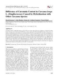 Difference of Curcumin Content in Curcuma Longa L