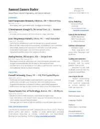 Samuel James Bader (919) 800 7773 Device Physics, Electrical Engineering, and Scientific Software Samuel.James.Bader@Gmail.Com