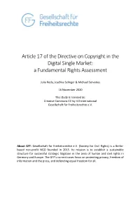 Article 17 of the Directive on Copyright in the Digital Single Market: a Fundamental Rights Assessment