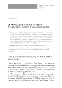 On National Character and Patriotism. an Analysis of the Views of Julian Ochorowicz