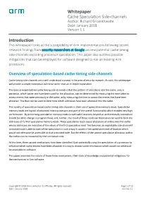 Whitepaper Cache Speculation Side-Channels Author: Richard Grisenthwaite Date: January 2018 Version 1.1