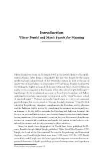 Introduction Viktor Frankl and Man’S Search for Meaning