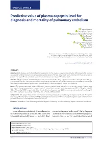 Predictive Value of Plasma Copeptin Level for Diagnosis and Mortality of Pulmonary Embolism