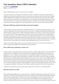 Four Questions About LGBTQ Liberation Contributed by Jewishboston Source: Jewishboston.Com