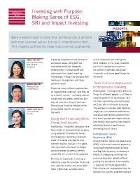 Making Sense of ESG, SRI and Impact Investing INSIGHTS