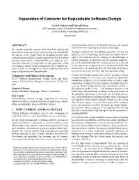 Separation of Concerns for Dependable Software Design