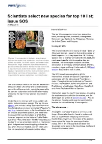 Scientists Select New Species for Top 10 List; Issue SOS 21 May 2010