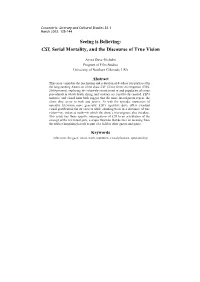 Seeing Is Believing: CSI, Serial Mortality, and the Discourse of True Vision
