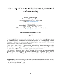 Social Impact Bonds: Implementation, Evaluation and Monitoring