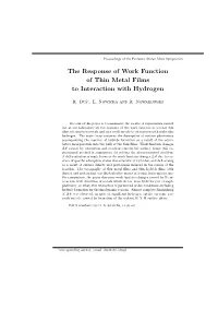 The Response of Work Function of Thin Metal Films to Interaction with Hydrogen