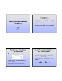 Two-Dimensional Rotational Kinematics Rigid Bodies
