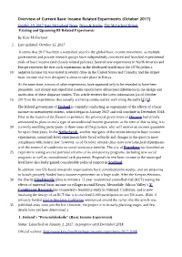 Overview of Current Basic Income Related Experiments