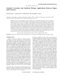 Synthetic Genomics and Synthetic Biology Applications Between Hopes and Concerns