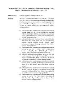HEARING UNDER SECTION 15 of the REGISTRATION of ENGINEERS ACT 1967 AGAINST Ir