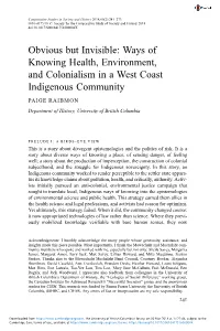 Obvious but Invisible: Ways of Knowing Health, Environment, and Colonialism in a West Coast Indigenous Community